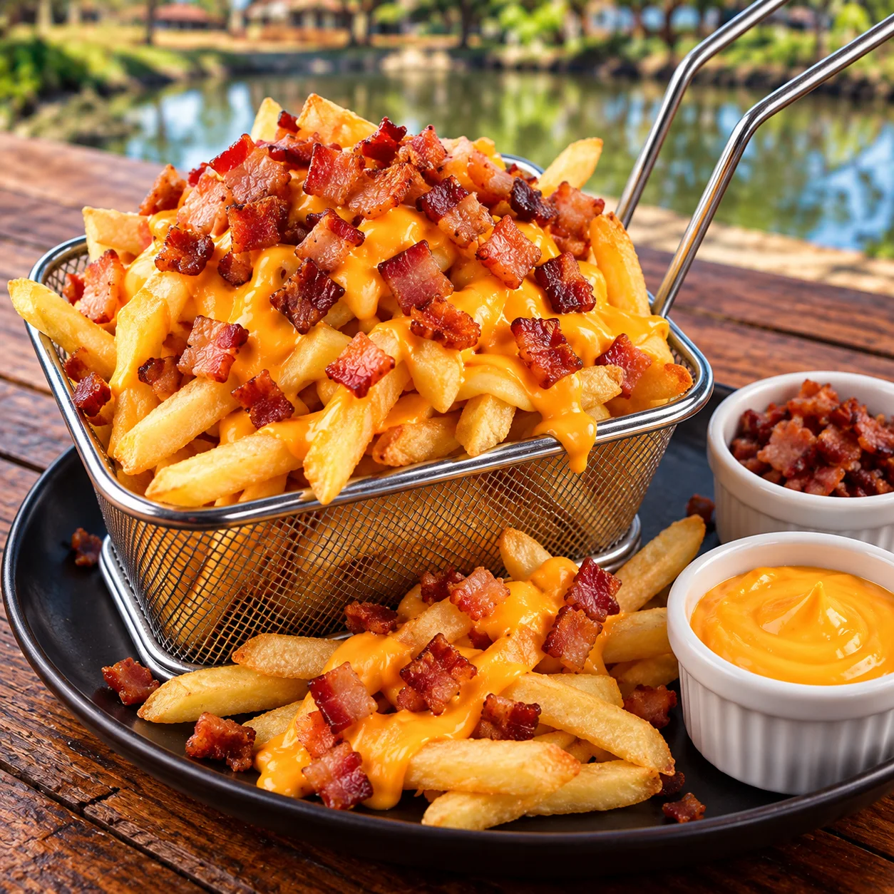 Batata frita com Cheddar e Bacon