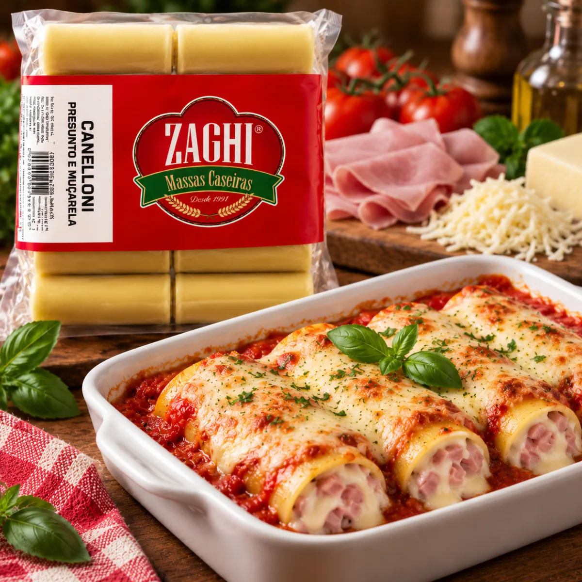 Cannelloni de Presunto e Muçarela