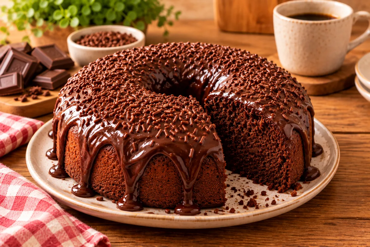 Bolo de Chocolate com Cobertura de Chocolate