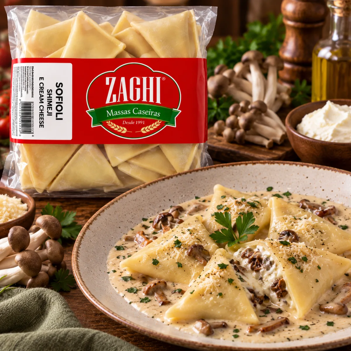 Sofioli de Shimeji e Cream Cheese